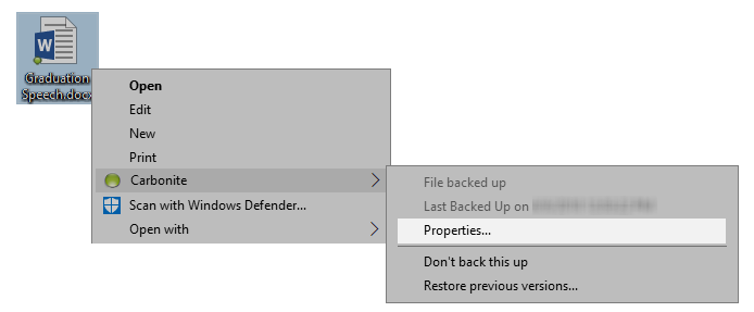 Right-Click option with Properties selected