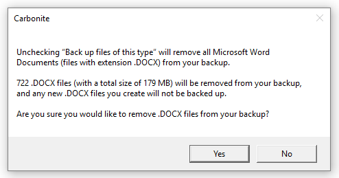 Dialog box for Excluding Files
