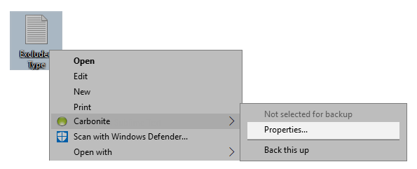 Right-click the File and select Carbonite; Properties