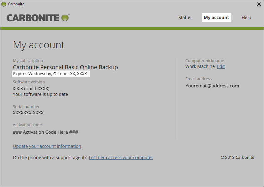 Carbonite application: Expiration Date