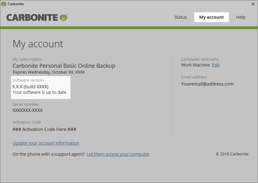 Carbonite's Version Number