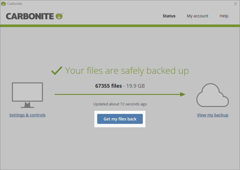 Carbonite application: Restore
