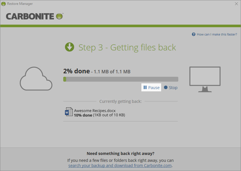 Carbonite Windows Client: Pause