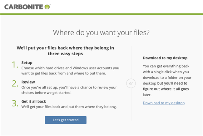 Carbonite Windows Client: Where do you want your files?