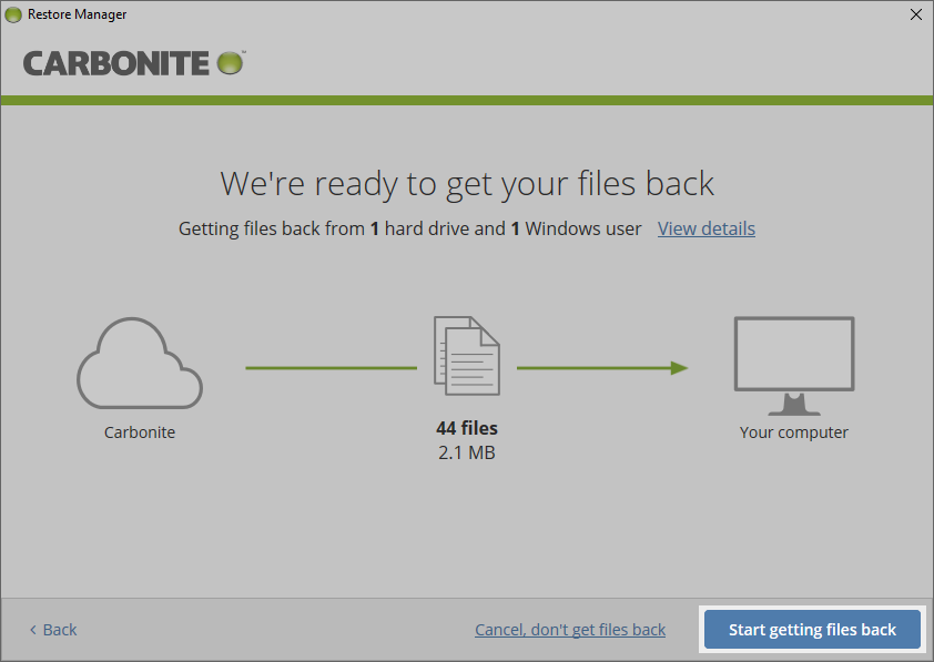 Carbonite Windows Client: Start getting files back