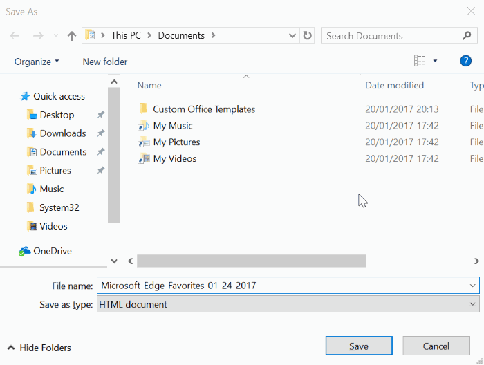 Microsoft Edge: Save As Window