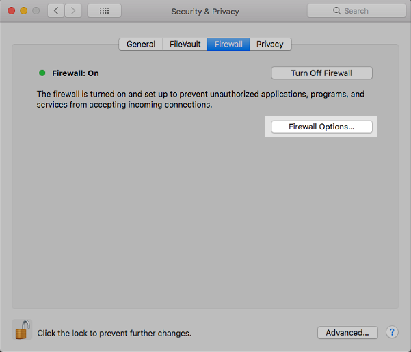 Click Firewall, Then Click Firewall Options
