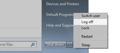 Windows Start Menu: Log off