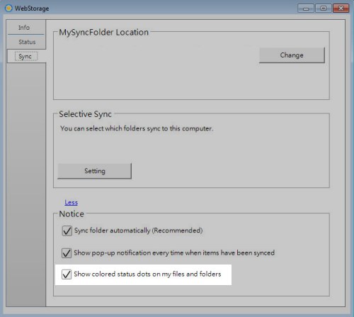 Asus WebStorage: Unmark the check box