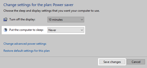 Power Options Properties Window: Sleep and Save