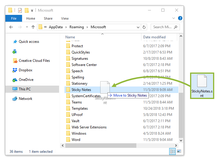 Move the file to Sticky Notes