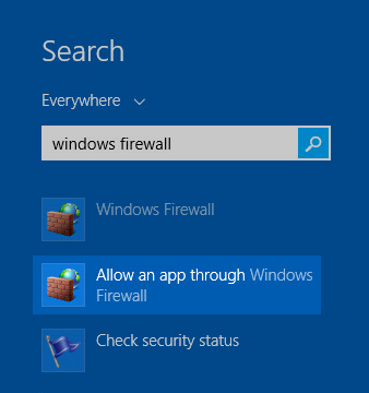 Open Windows Firewall from the Search charm