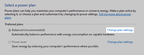 Power Options Properties: Change Plan