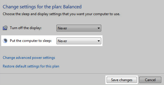 Power Options Properties Window: Sleep and Save