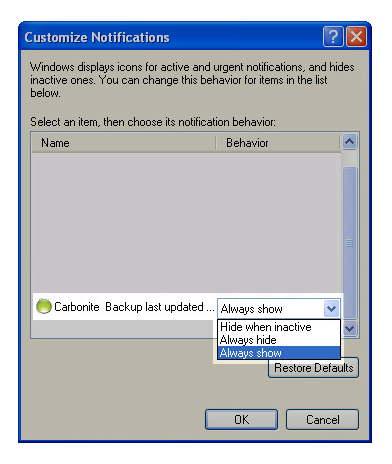 Show the Carbonite Icon