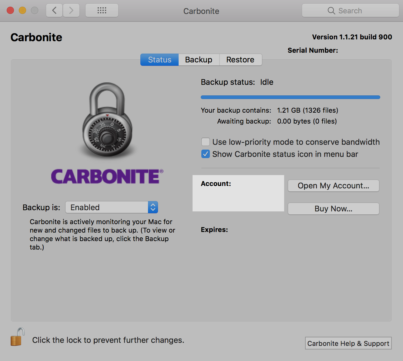 Carbonite Preferences Pane