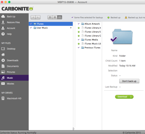 Carbonite Mac 2.x Client: Music