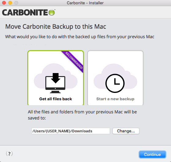 Click Get all files back and click Continue