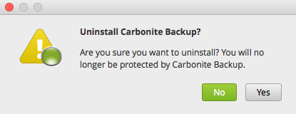Click No to cancel the uninstall or click Yes to continue with the uninstall.