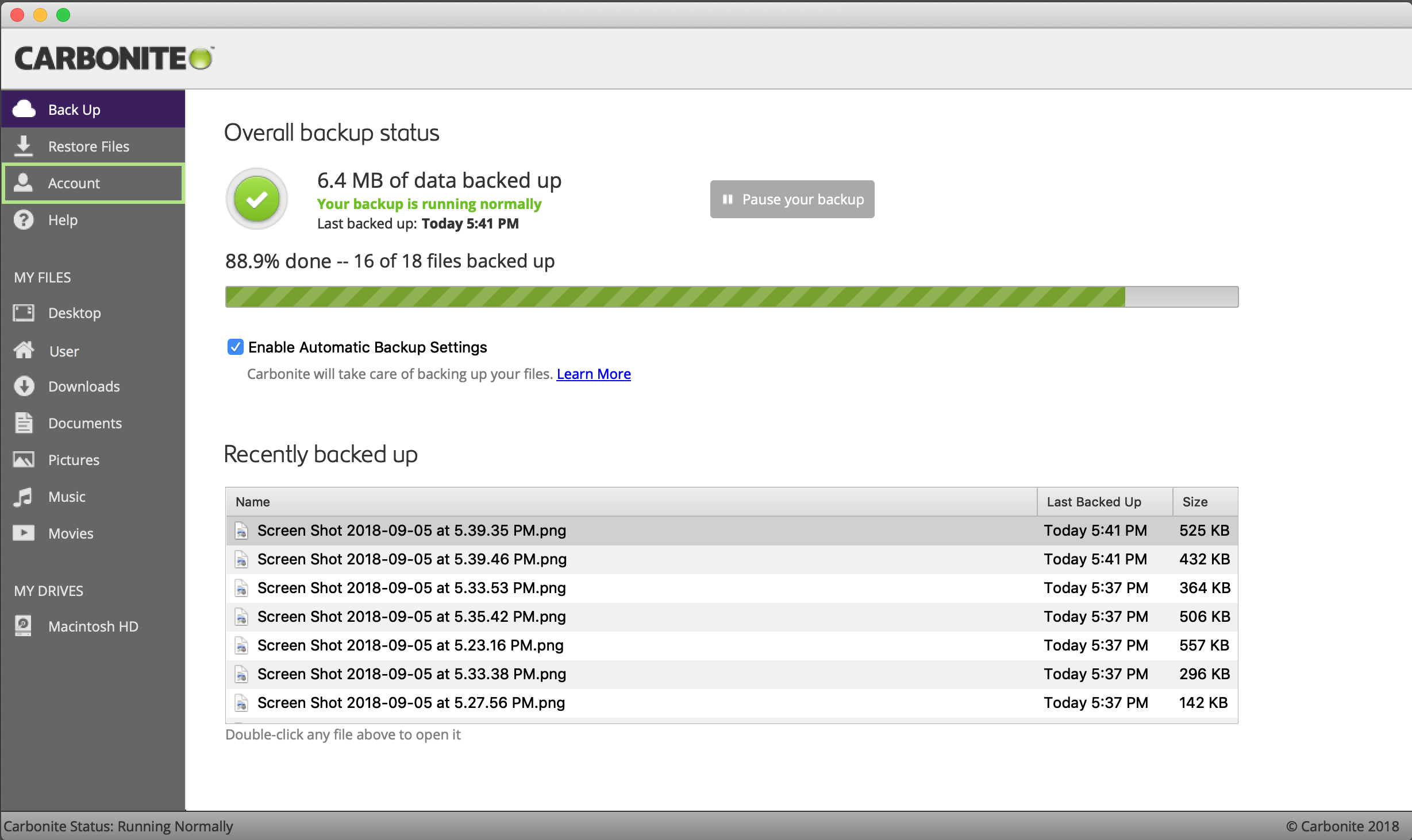 Click account from the Carbonite 2.x interface.