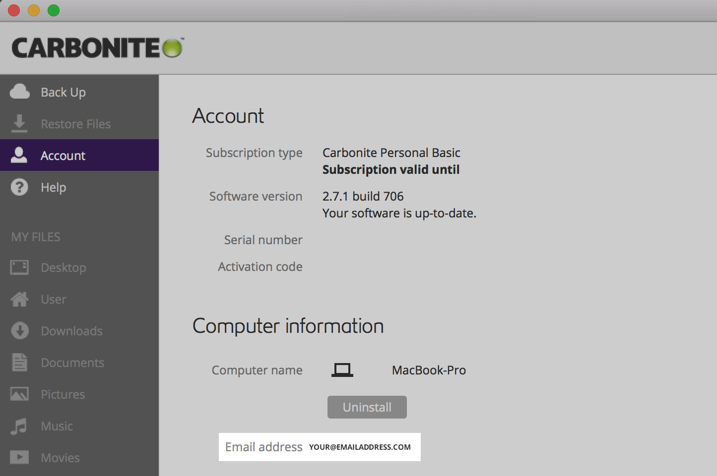 Locate the serial number