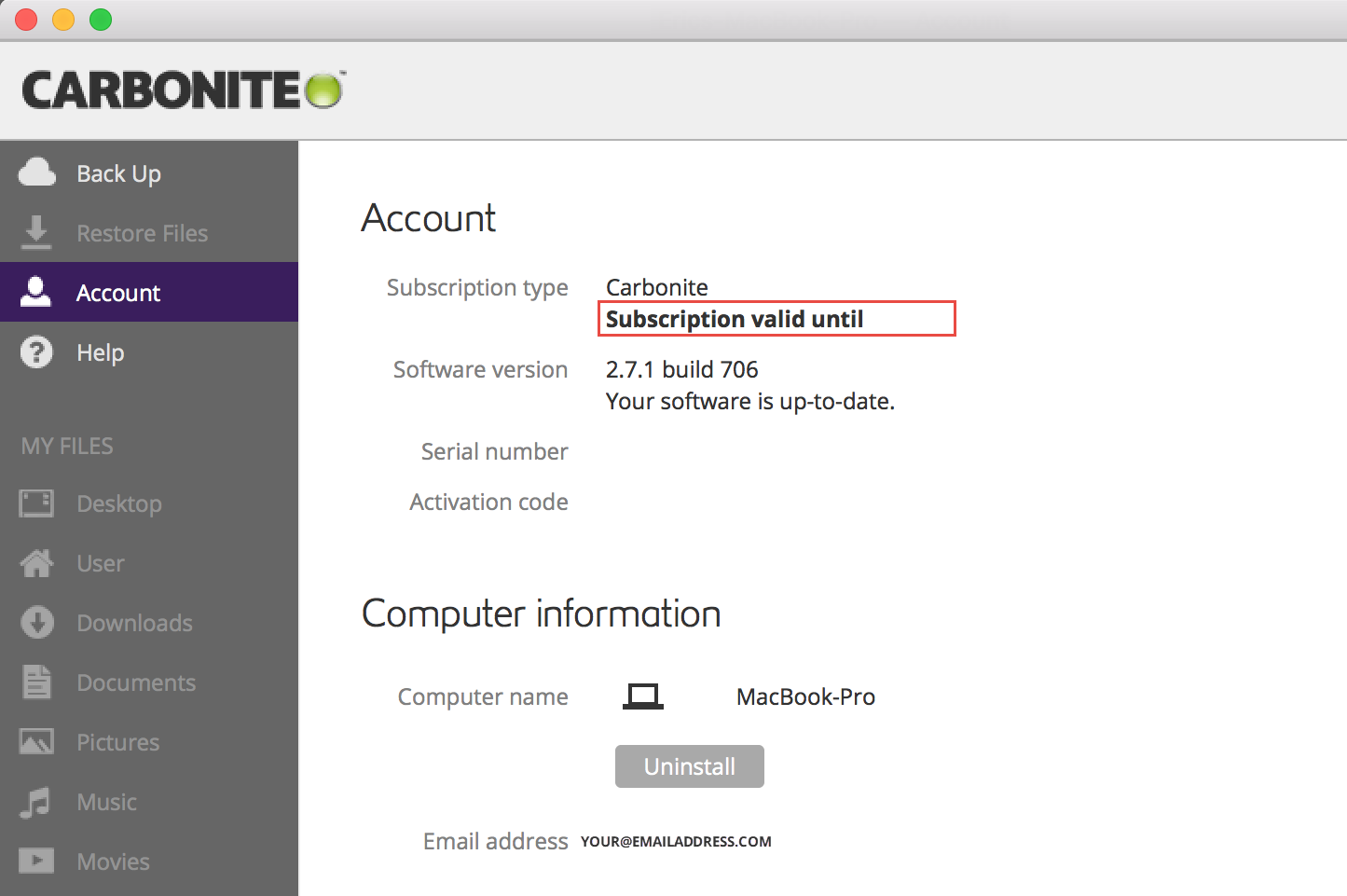 Carbonite application: Expiration Date