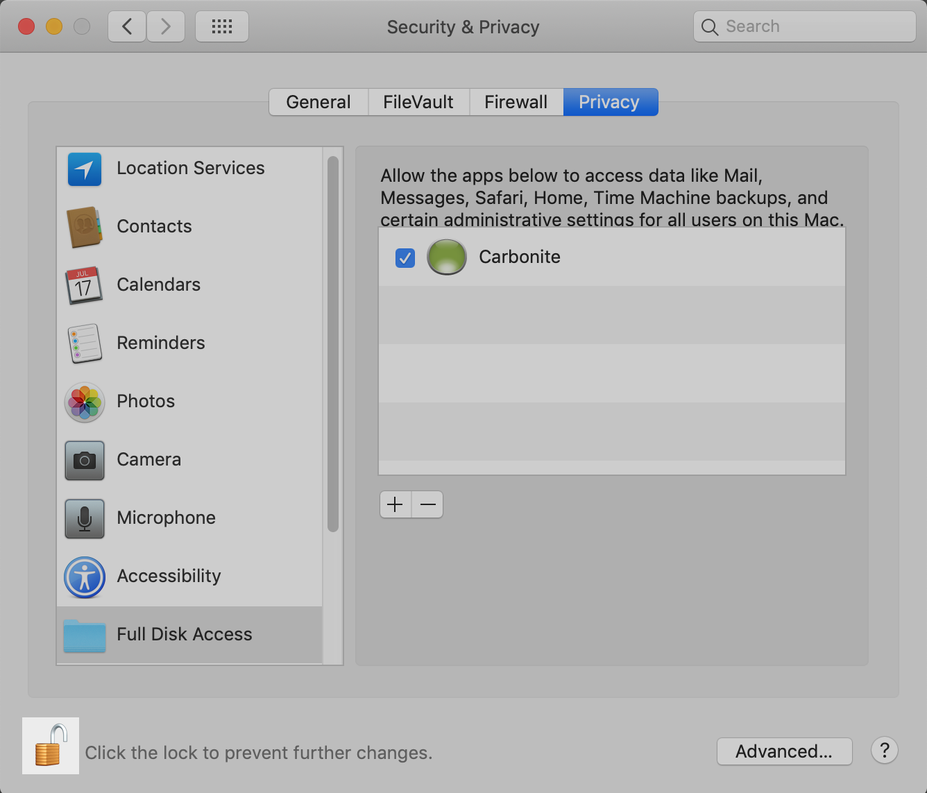 macOS System Preferences: Click Padlock to prevent changes