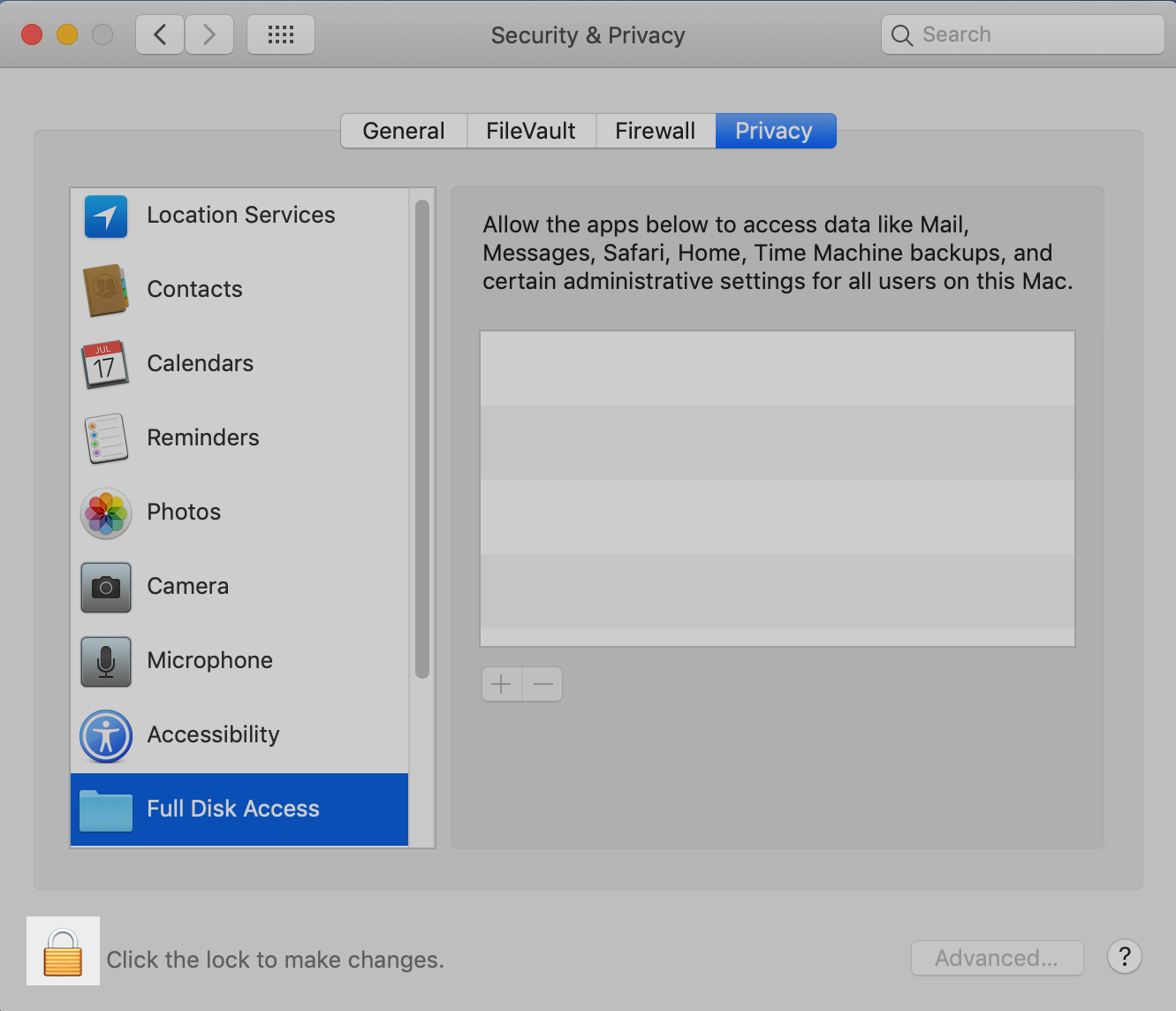 macOS System Preferences: Click Padlock