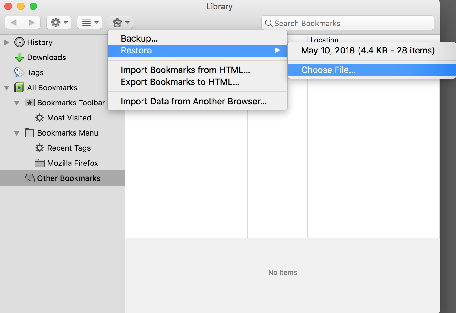 Restore .json file