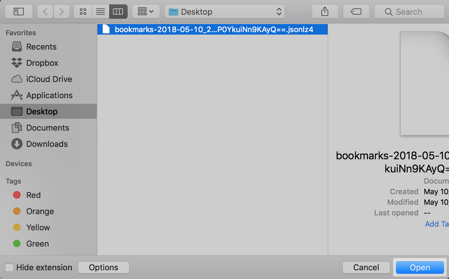 Select .json file