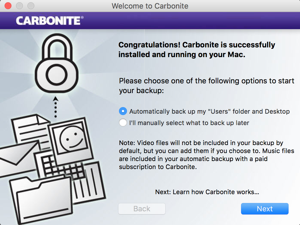 Carbonite Mac 1.x Client: Automatically back up my Users folder and Desktop