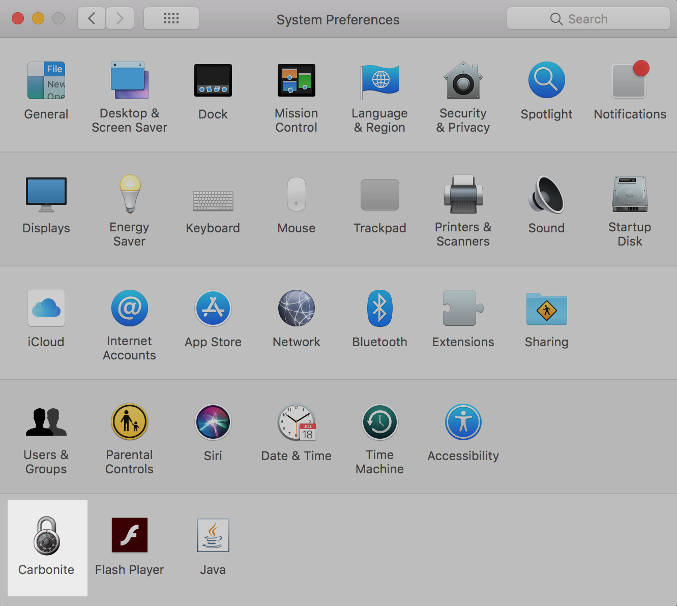 System Preferences Window