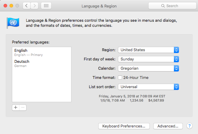 Mac Preference Pane Language and Region