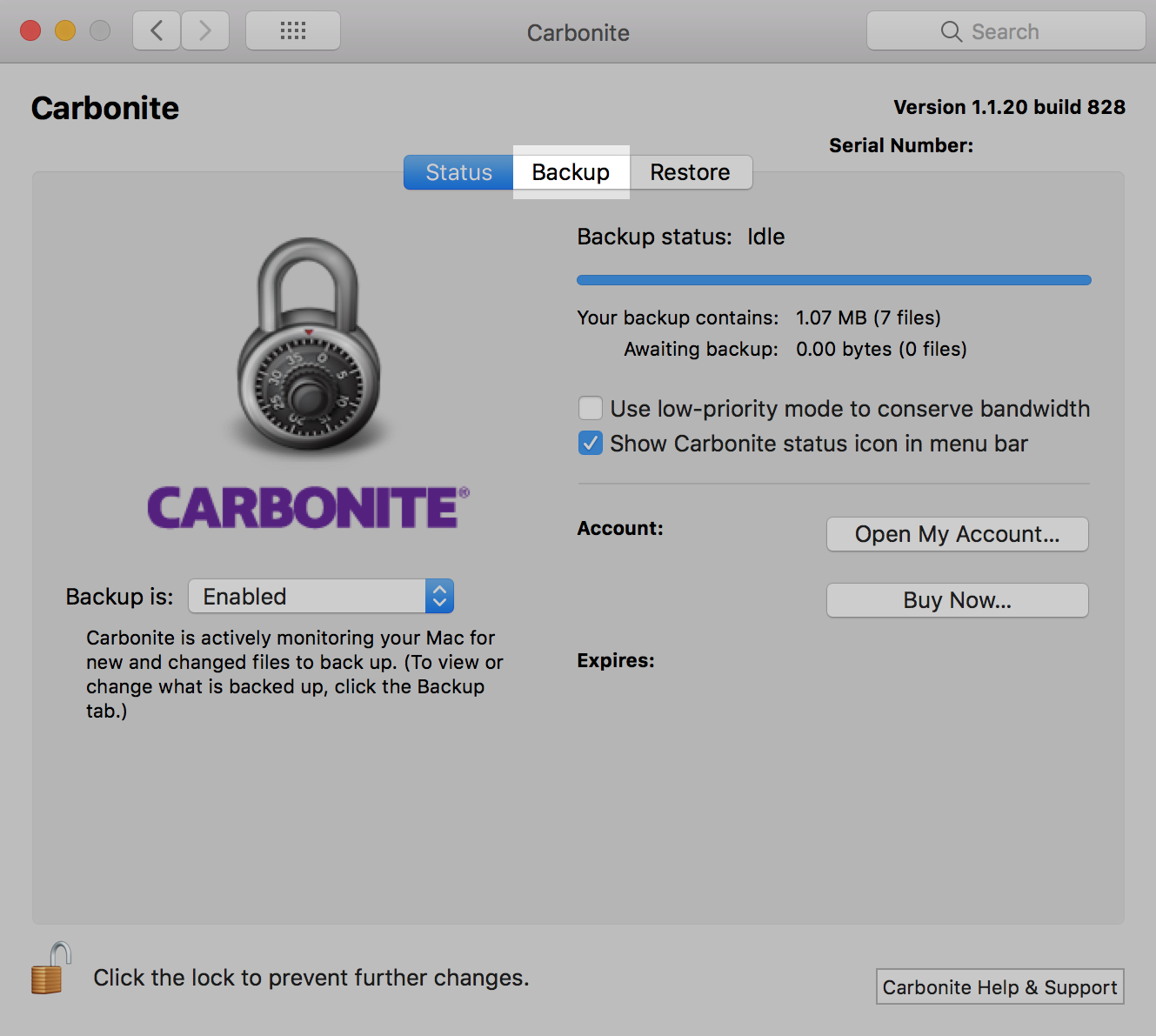 Carbonite Preference Pane