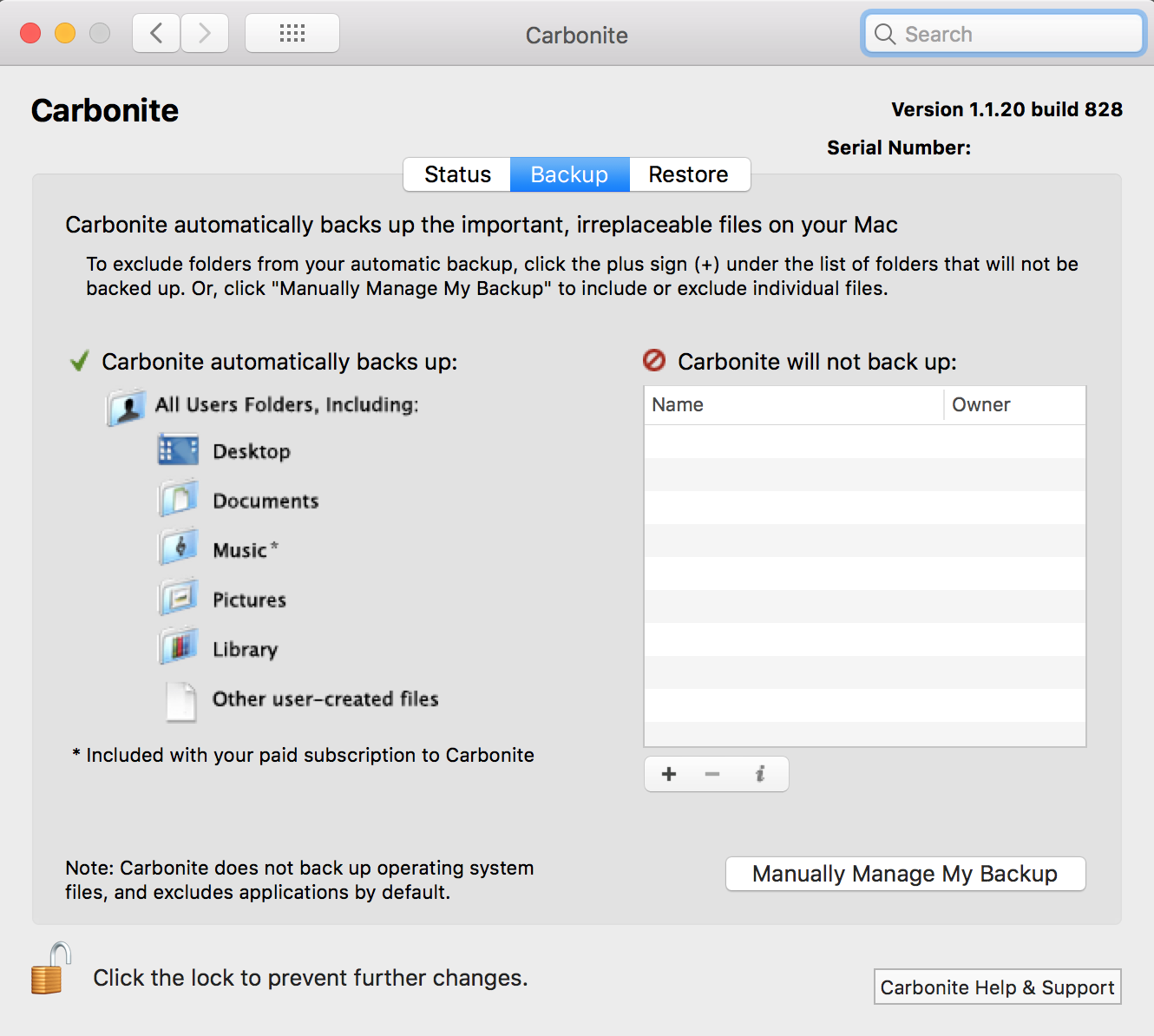 Carbonite Mac 1.x Client: Automatically Manage My Backup
