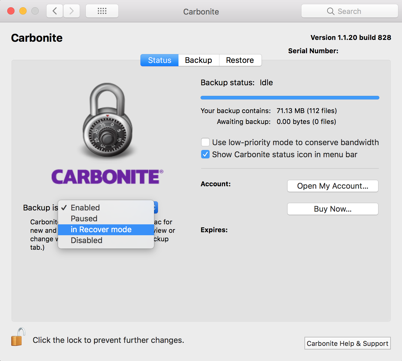Carbonite Preference Pane