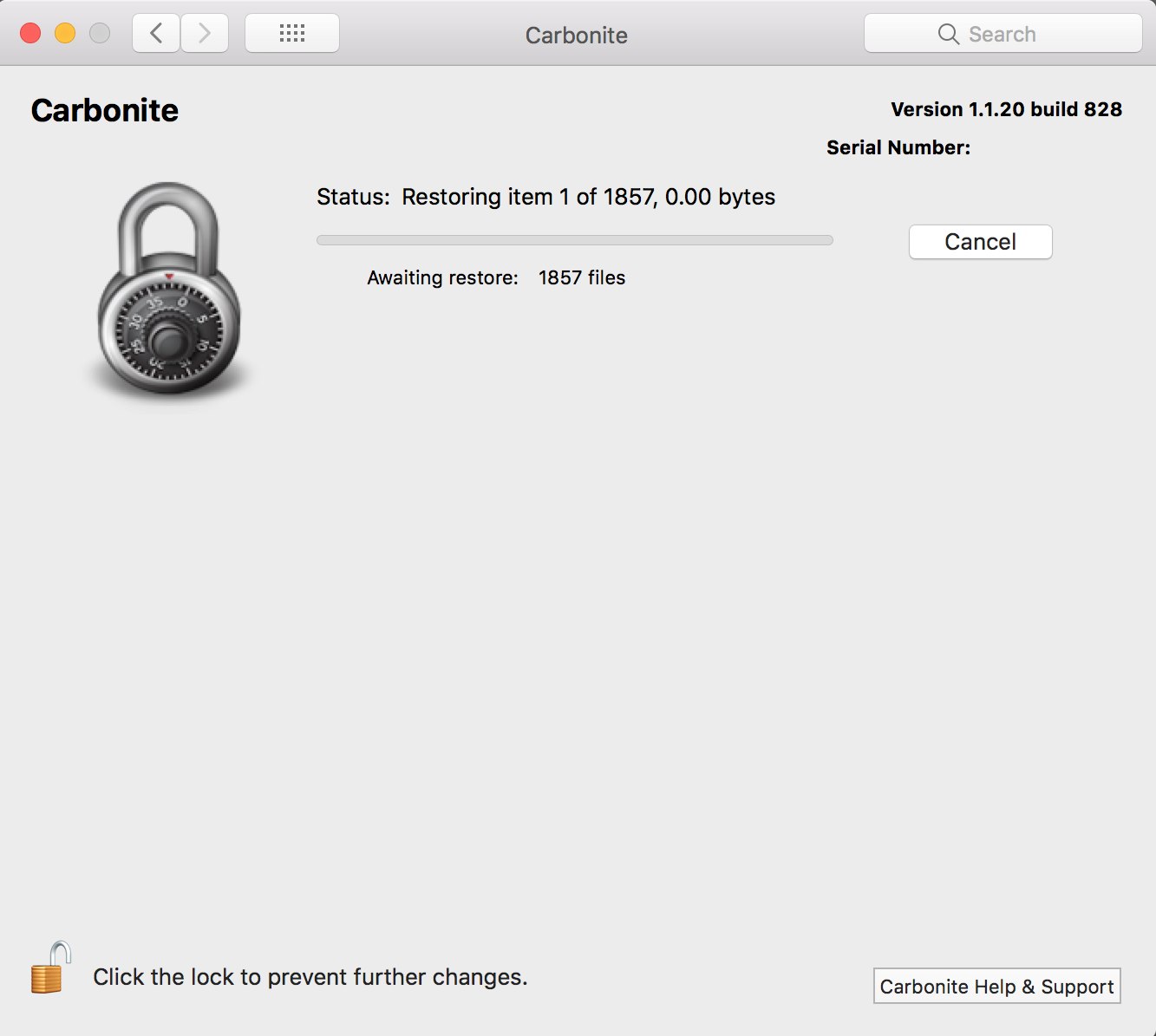 Carbonite Preference Pane: Restore Status