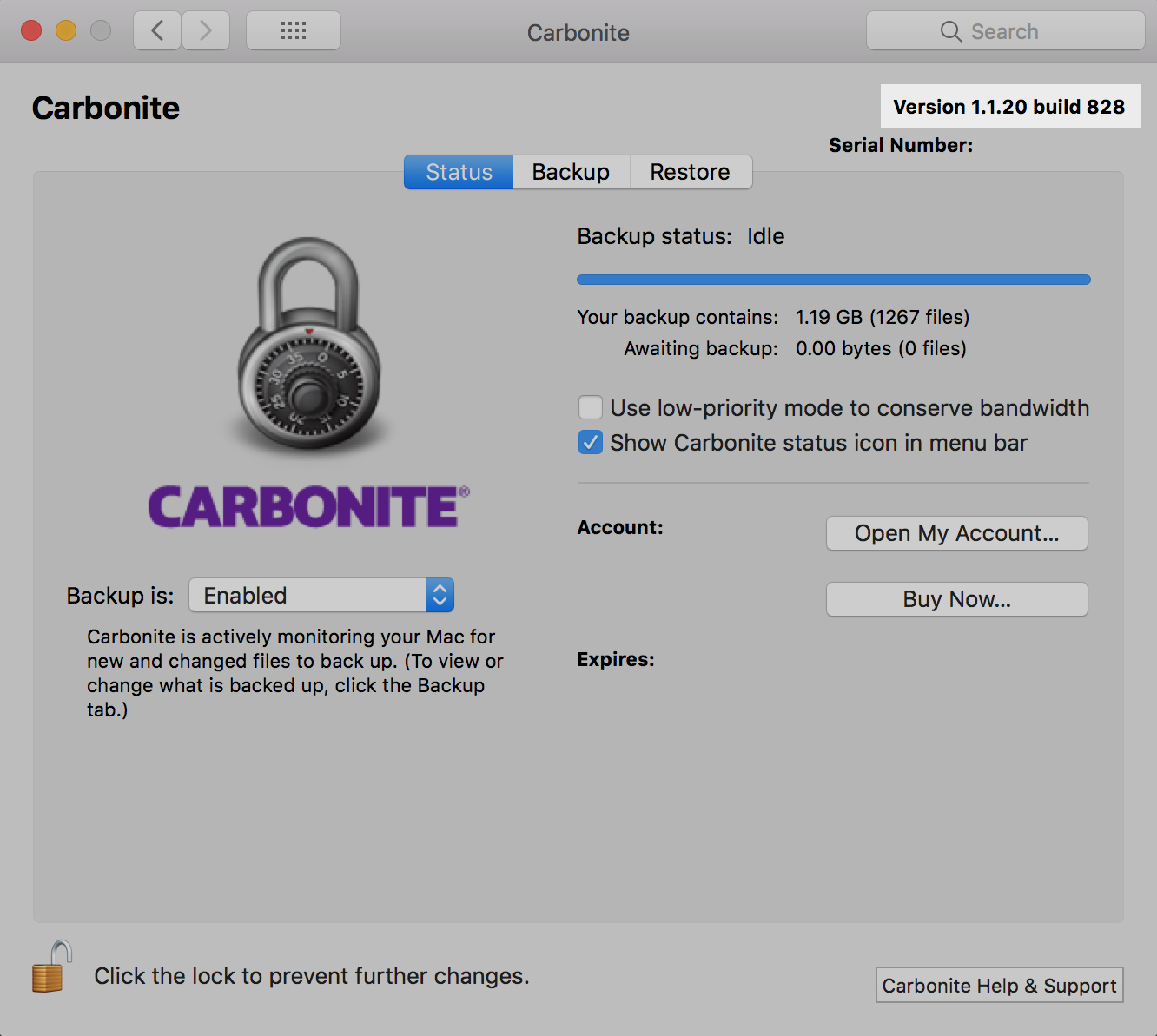 Carbonite Preference Pane