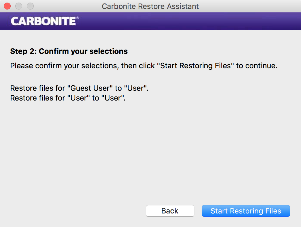 Restore Assistant: Step Two