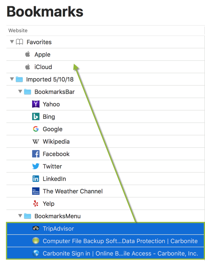 Relocate the Bookmarks