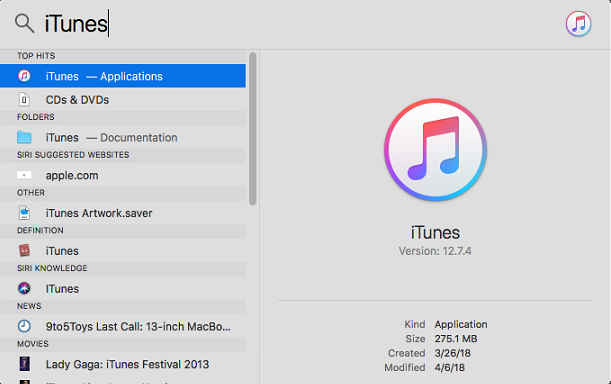 macOS Spotlight: Searc iTunes