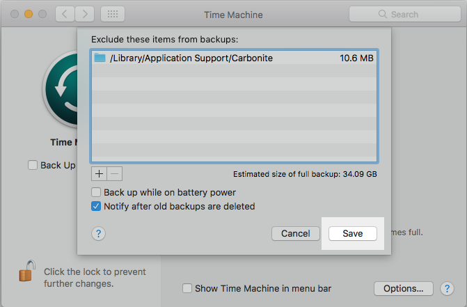 Carbonite is now added to the excluded list