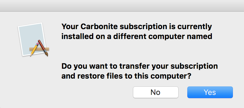 Do you want to transfer your subscription and restore files to this computer?