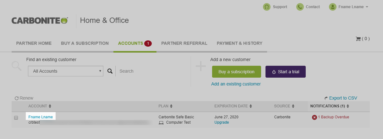 Partner Dashboard: Click the Account
