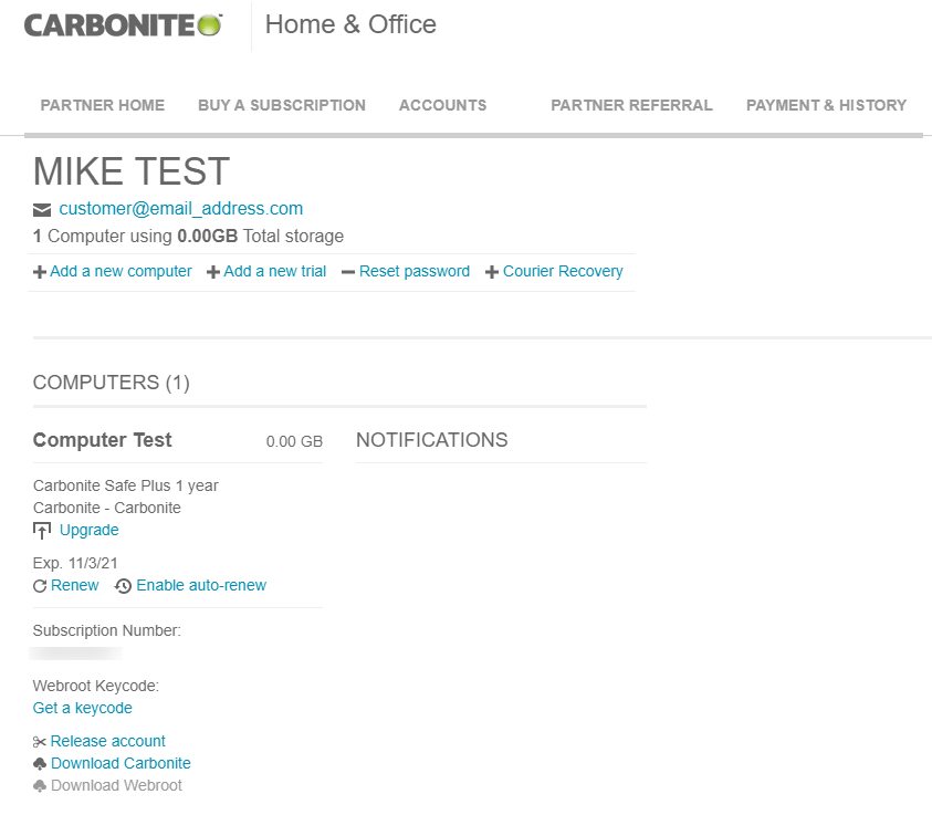 Partner Dashboard: Personal Acount