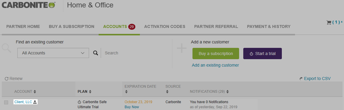Partner Portal: Client overview