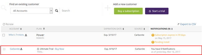 Partner Portal: Accounts list