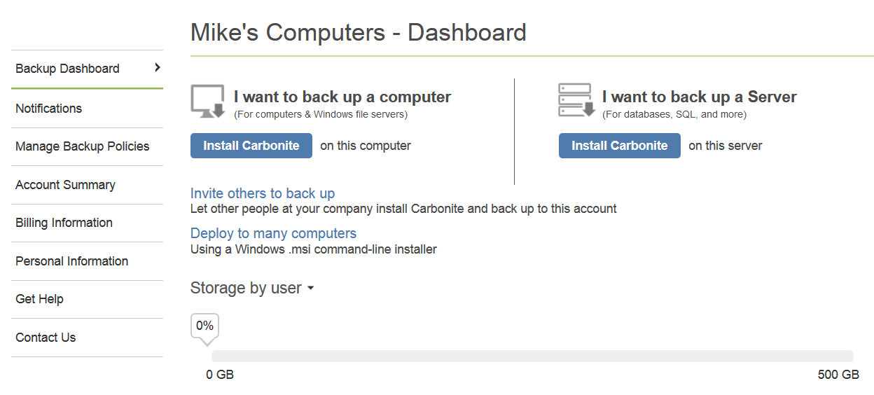 Customer Portal: Backup Dashboard