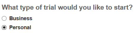 Partner Portal: What type of trail would you like to start? Business or Personal?