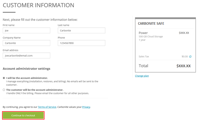 Partner Dashboard: Enter Customer Information